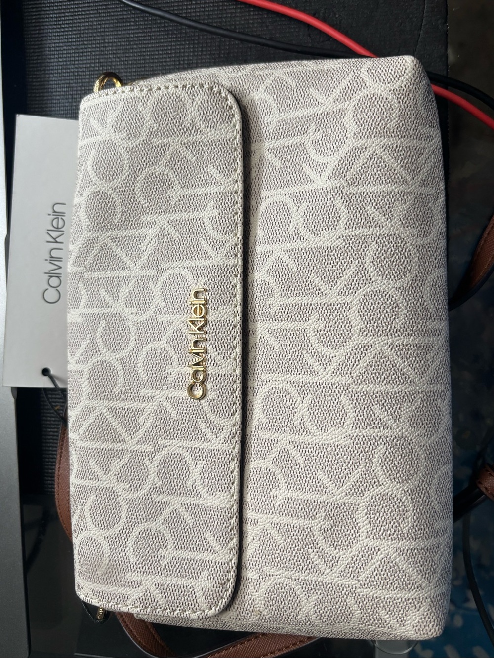 Calvin Klein Beige Monogram Crossbody Bag